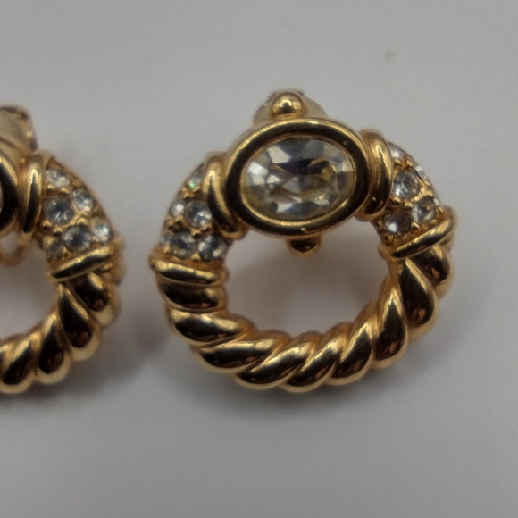 Swarovski Clip Earrings Gold Tone and Clear Crystals - Picture 2 of 7